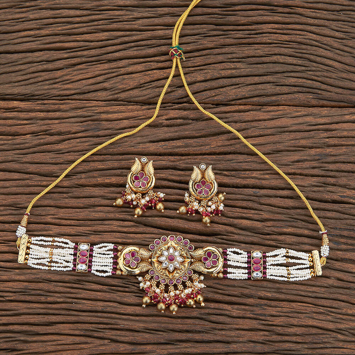 Antique Moti Necklace With Gold Plating 216782