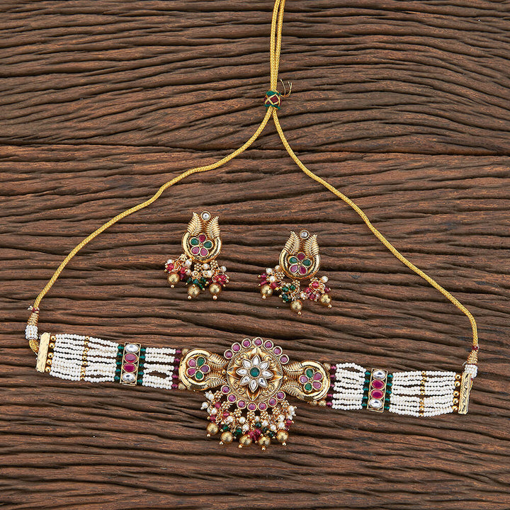 Antique Moti Necklace With Gold Plating 216782