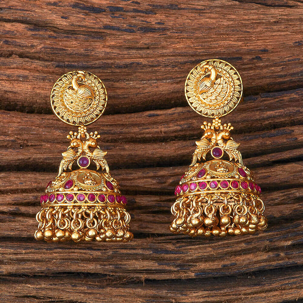 Antique Temple Earring With Matte Gold Plating 216898