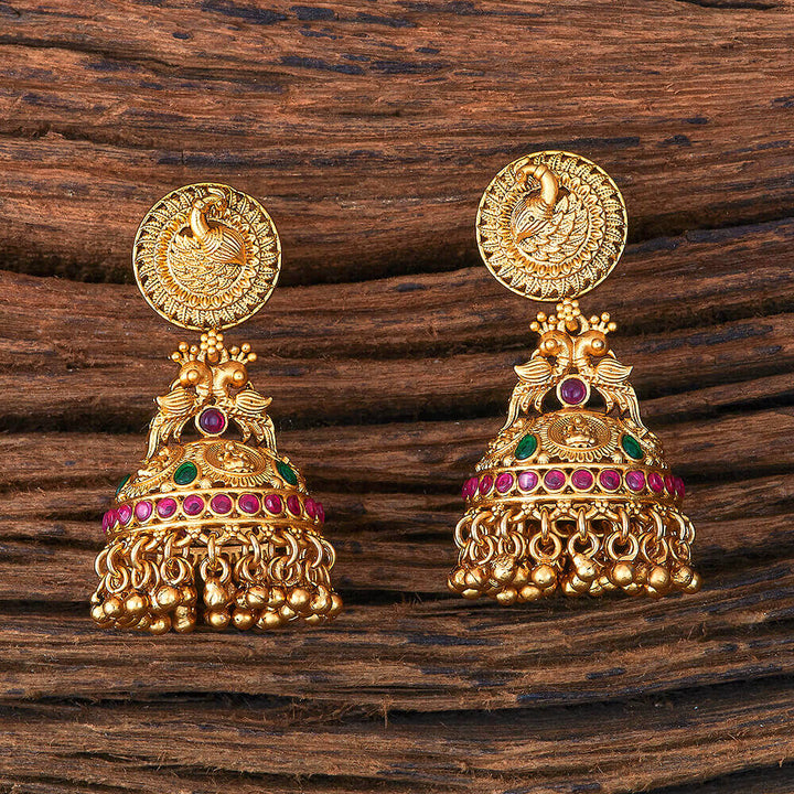 Antique Temple Earring With Matte Gold Plating 216898