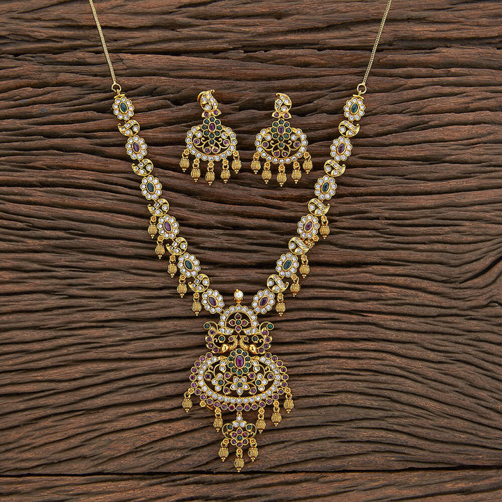 Antique Peacock Necklace With Matte Gold Plating 216930