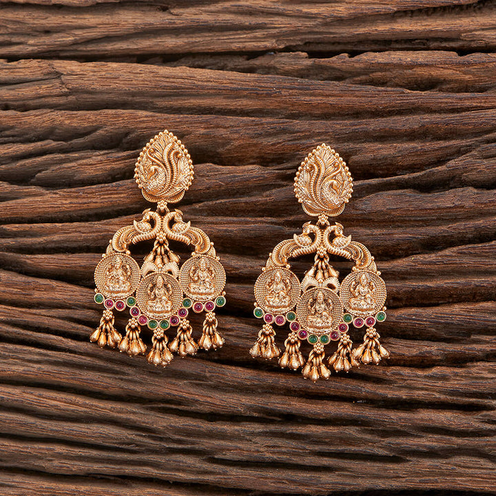 Antique Temple Earring With Matte Gold Plating 217092