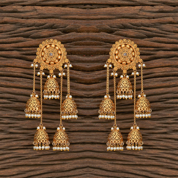 Antique Long Earring With Matte Gold Plating 217337