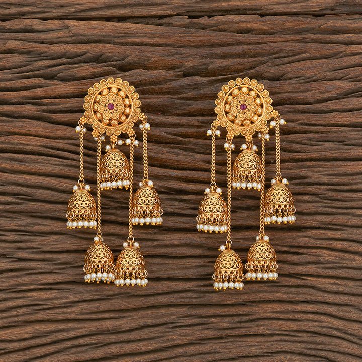 Antique Long Earring With Matte Gold Plating 217337