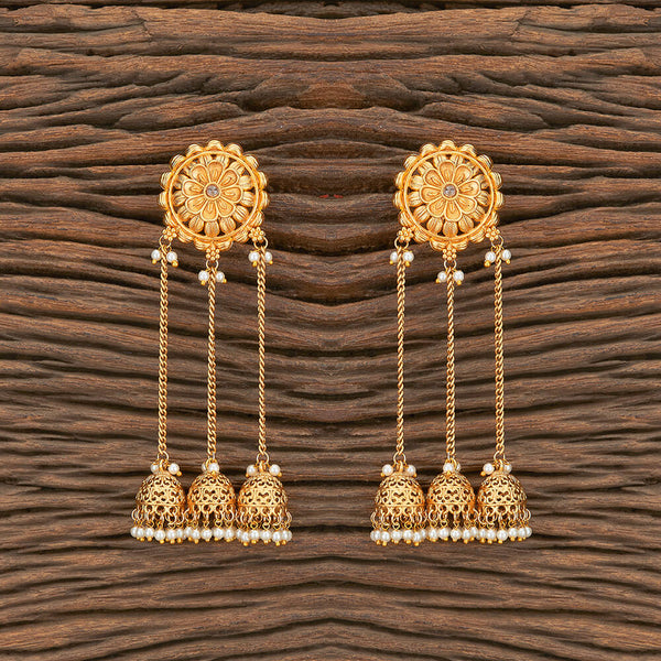 Antique Long Earring With Matte Gold Plating 217340