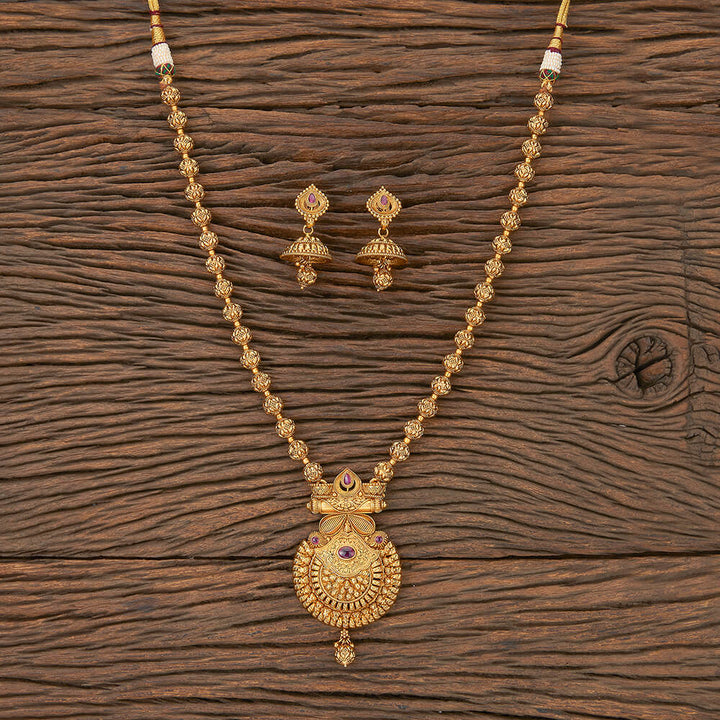 Antique Long Pendant Set With Matte Gold Plating 217418