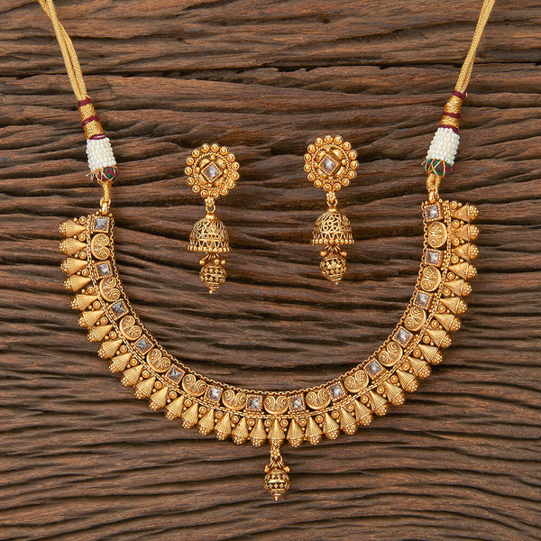 Antique Classic Necklace Set With Matte Gold Plating 217424