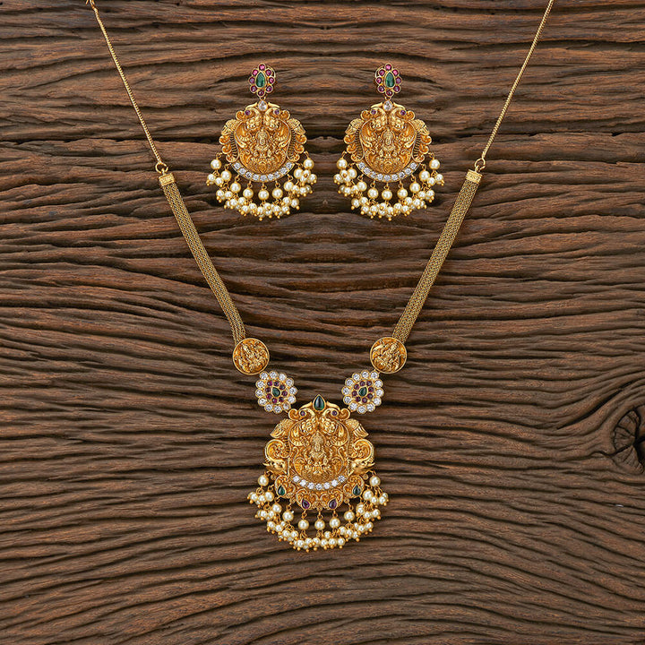 Antique Temple Necklace With Matte Gold Plating 217472