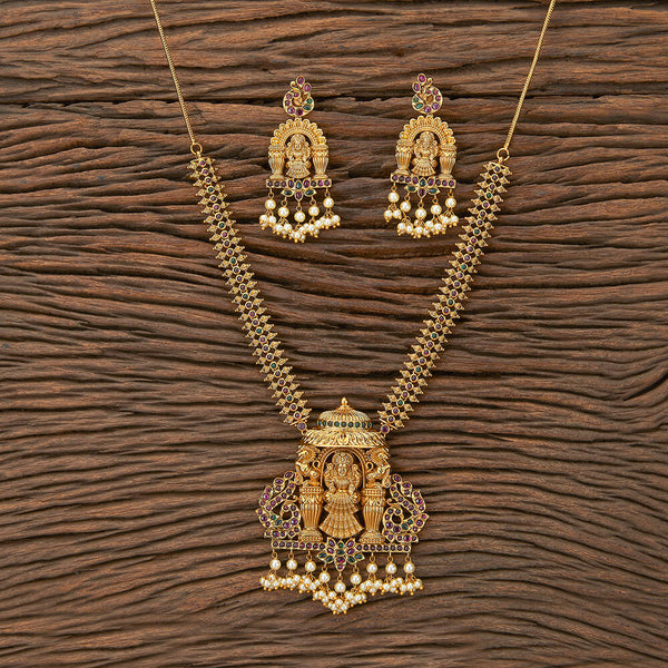 Antique South Indian Necklace With Matte Gold Plating 217474