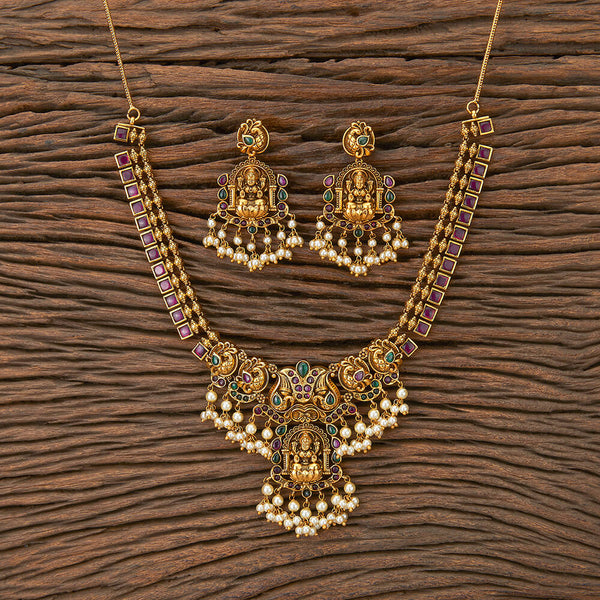 Antique Temple Necklace With Matte Gold Plating 217475