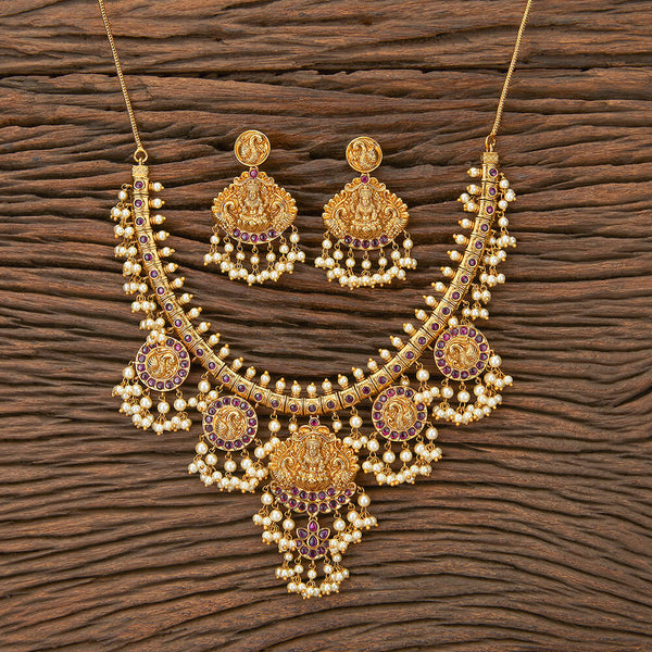 Antique Peacock Necklace With Matte Gold Plating 217489