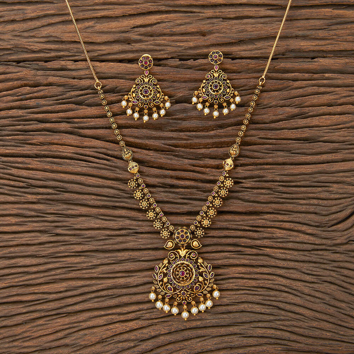 Antique South Indian Necklace With Matte Gold Plating 217493