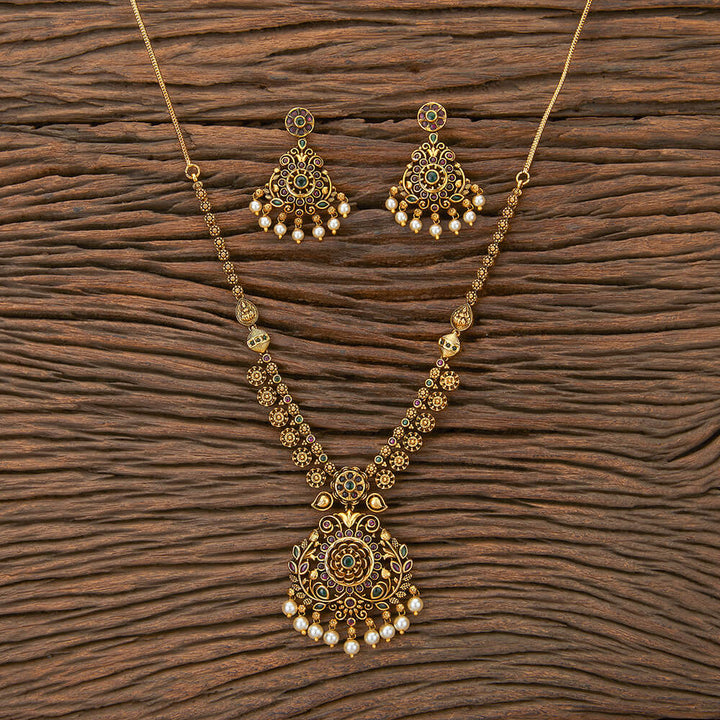 Antique South Indian Necklace With Matte Gold Plating 217493