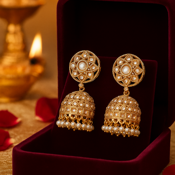 217538 Antique Jhumki With Gold Plating
