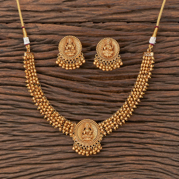 Antique South Indian Necklace With Matte Gold Plating 217548