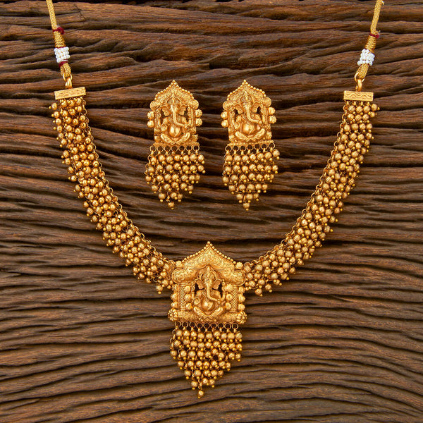 Antique South Indian Necklace With Matte Gold Plating 217738