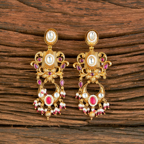 Antique Long Earring With Matte Gold Plating 217761