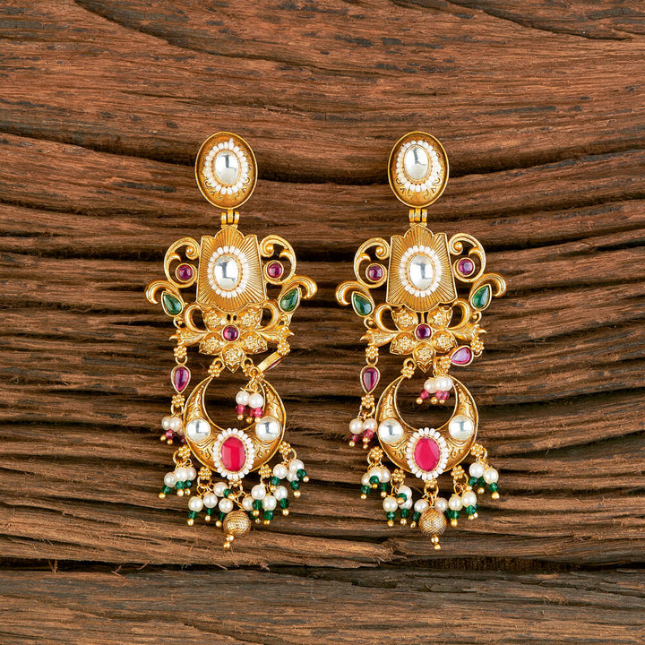 Antique Long Earring With Matte Gold Plating 217761