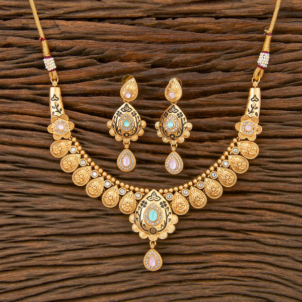 Antique Meenakari Necklace With Matte Gold Plating 217852