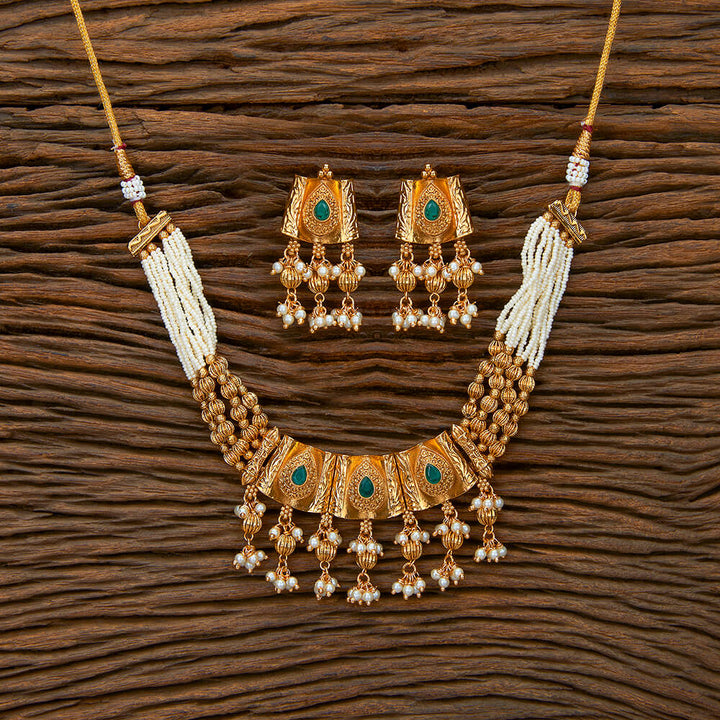 Antique Moti Necklace With Gold Plating 217924