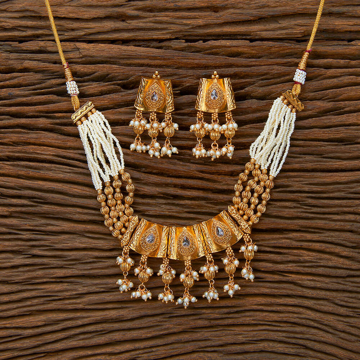 Antique Moti Necklace With Gold Plating 217924