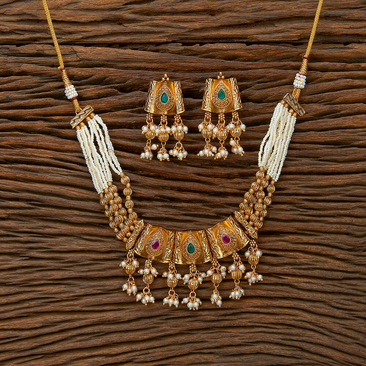 Antique Moti Necklace With Gold Plating 217924