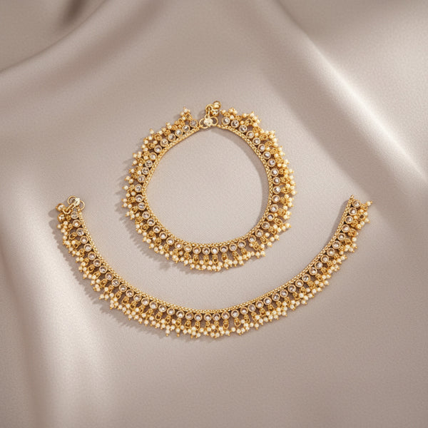 217945 Antique Pearl Payal With Gold Plating