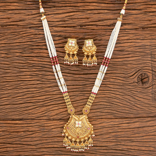 Antique Long Necklace With Matte Gold Plating 218017