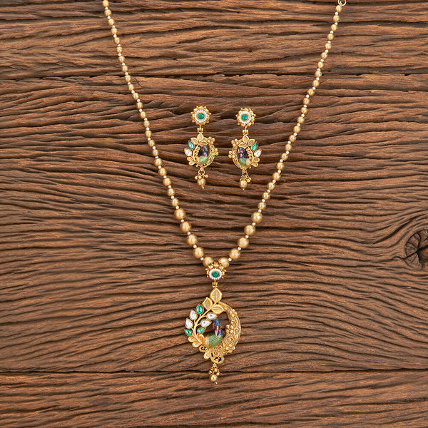 Antique Peacock Pendant Set With Matte Gold Plating 218124