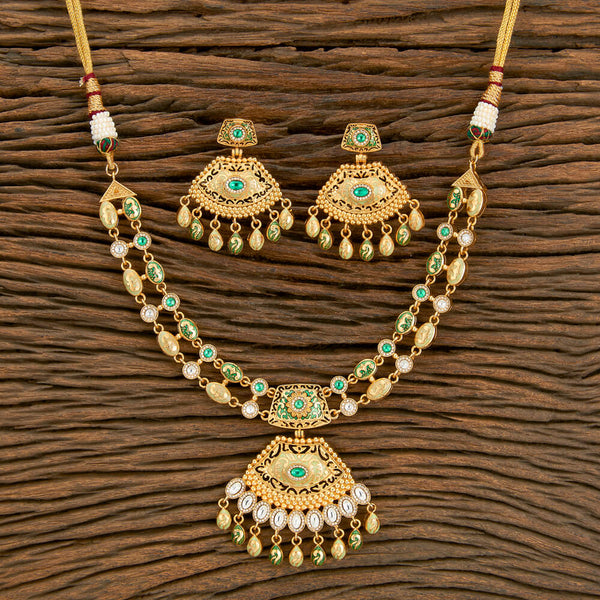 Antique Meenakari Necklace With Matte Gold Plating 218159