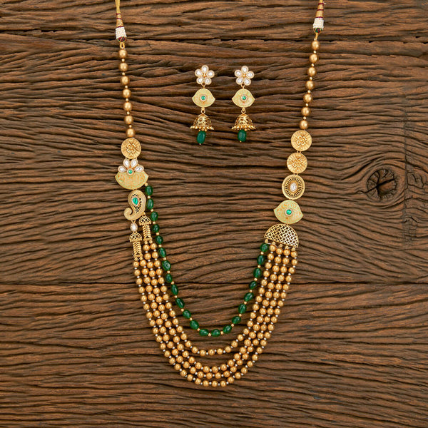 Antique Long Necklace With Matte Gold Plating 218180