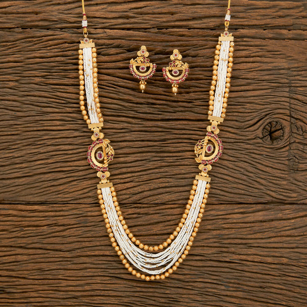 Antique Mala Necklace With Matte Gold Plating 218185