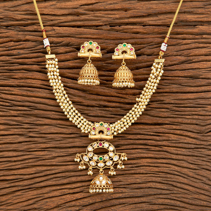 Antique Moti Necklace With Matte Gold Plating 218221