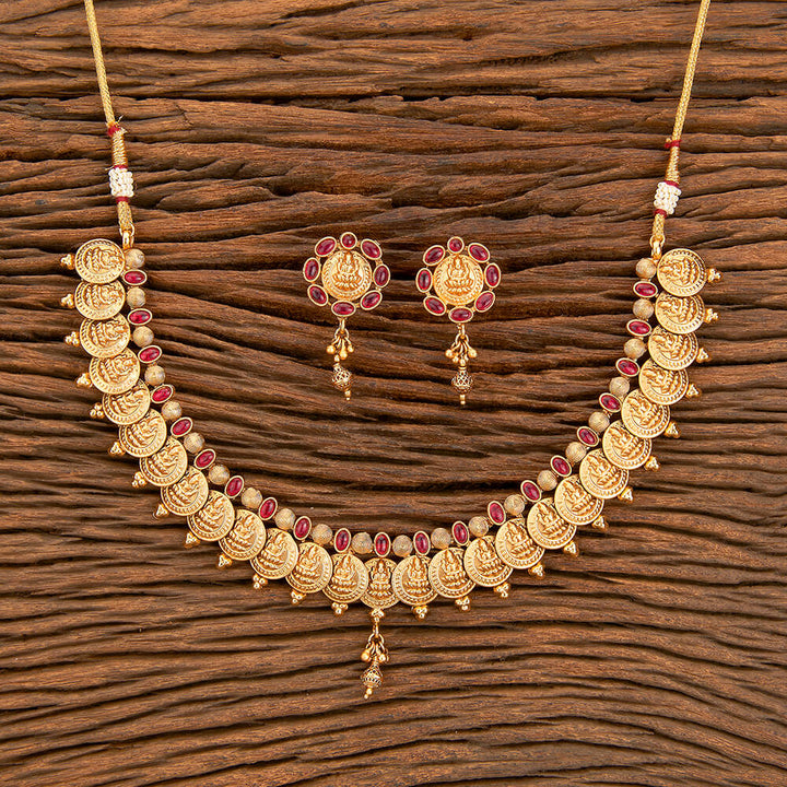 Antique South Indian Necklace With Matte Gold Plating 218270