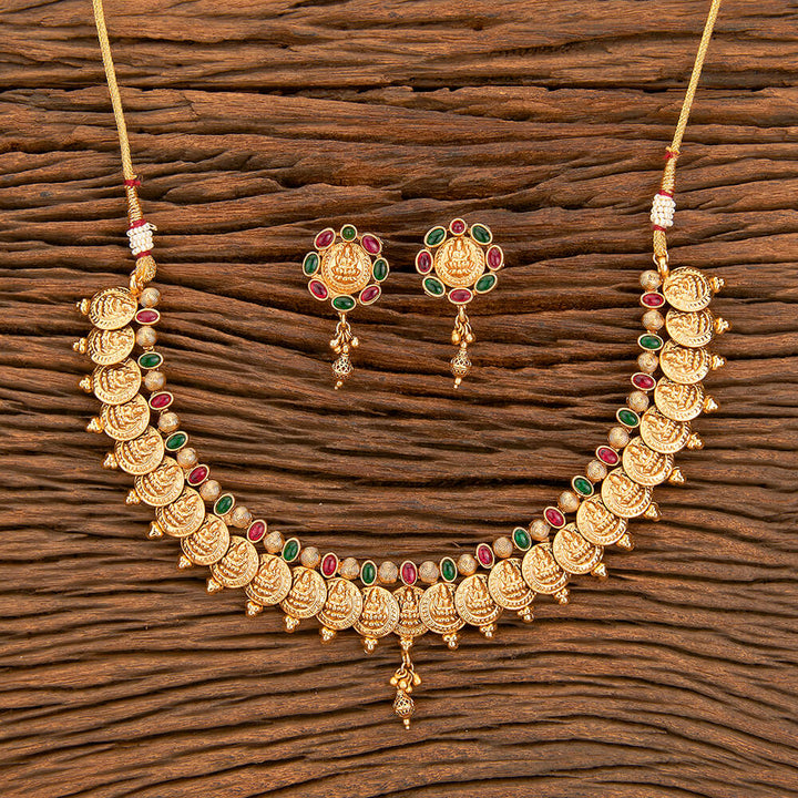 Antique South Indian Necklace With Matte Gold Plating 218270