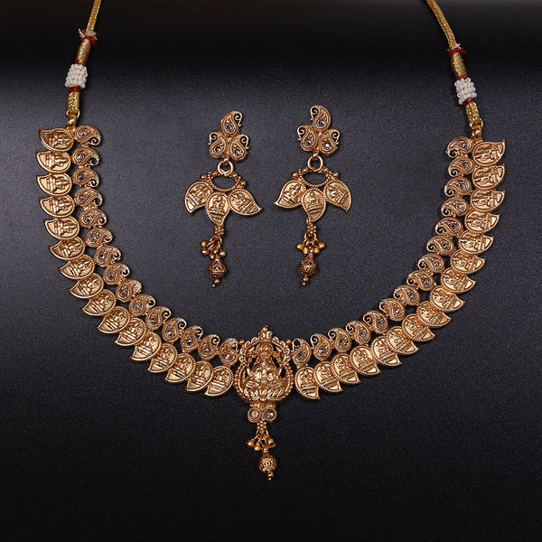 Antique South Indian Necklace With Matte Gold Plating 218272