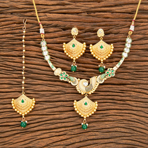 Antique Meenakari Necklace With Matte Gold Plating 218329