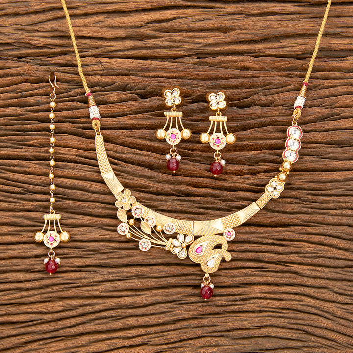 Antique Meenakari Necklace With Matte Gold Plating 218331