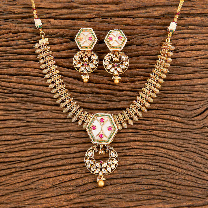 Antique Moti Necklace With Matte Gold Plating 218342