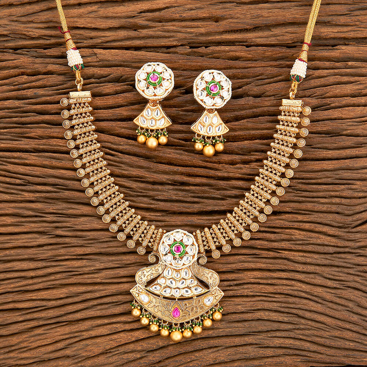 Antique Moti Necklace With Matte Gold Plating 218343