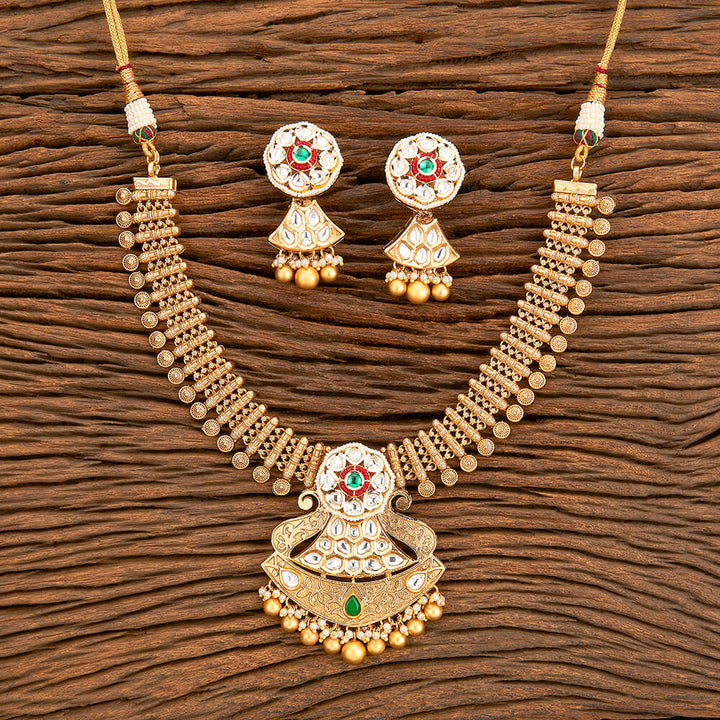 Antique Moti Necklace With Matte Gold Plating 218343