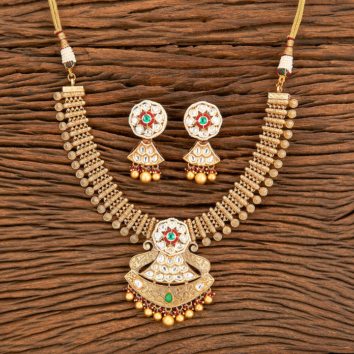 Antique Moti Necklace With Matte Gold Plating 218343