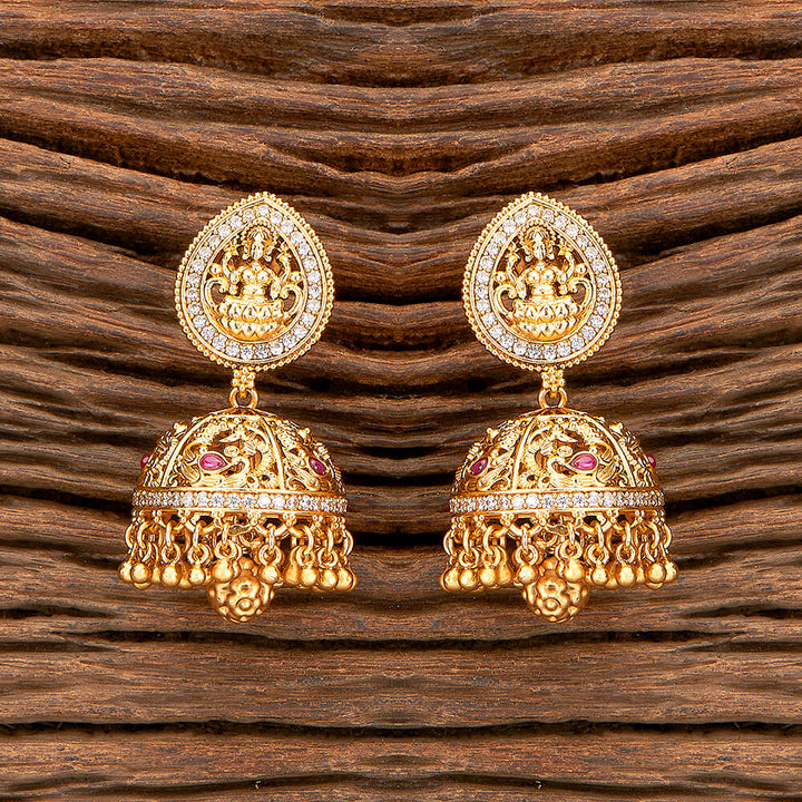 Antique South Indian Earring With Matte Gold Plating 218371