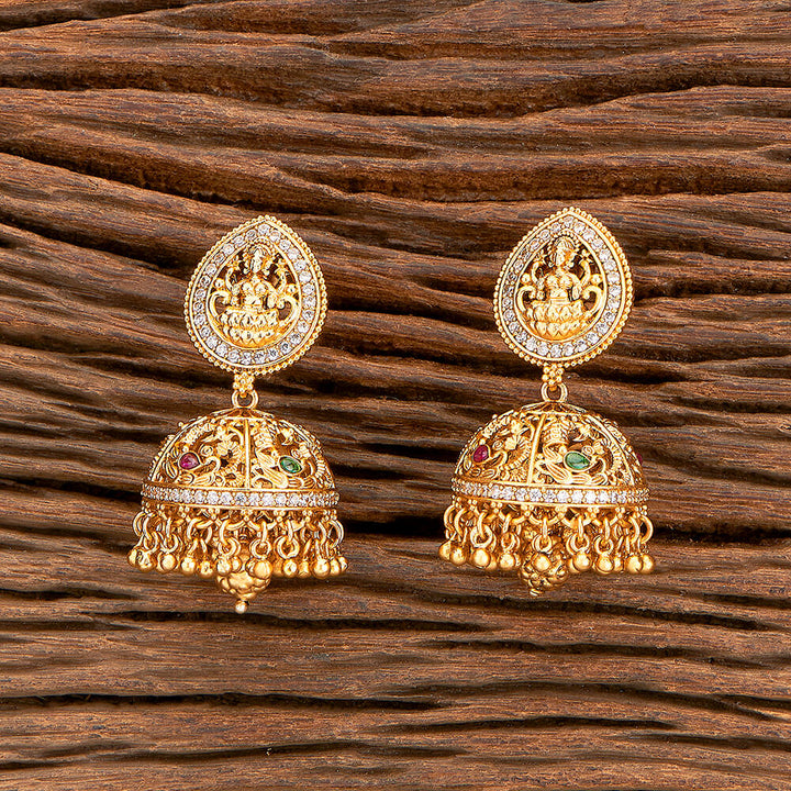 Antique South Indian Earring With Matte Gold Plating 218371