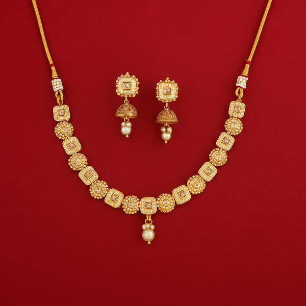 218429 Antique Moti Necklace With Gold Plating