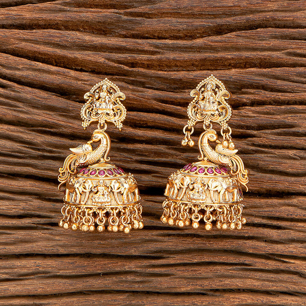 Antique Temple Earring With Matte Gold Plating 218437