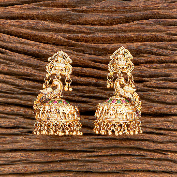 Antique Temple Earring With Matte Gold Plating 218437