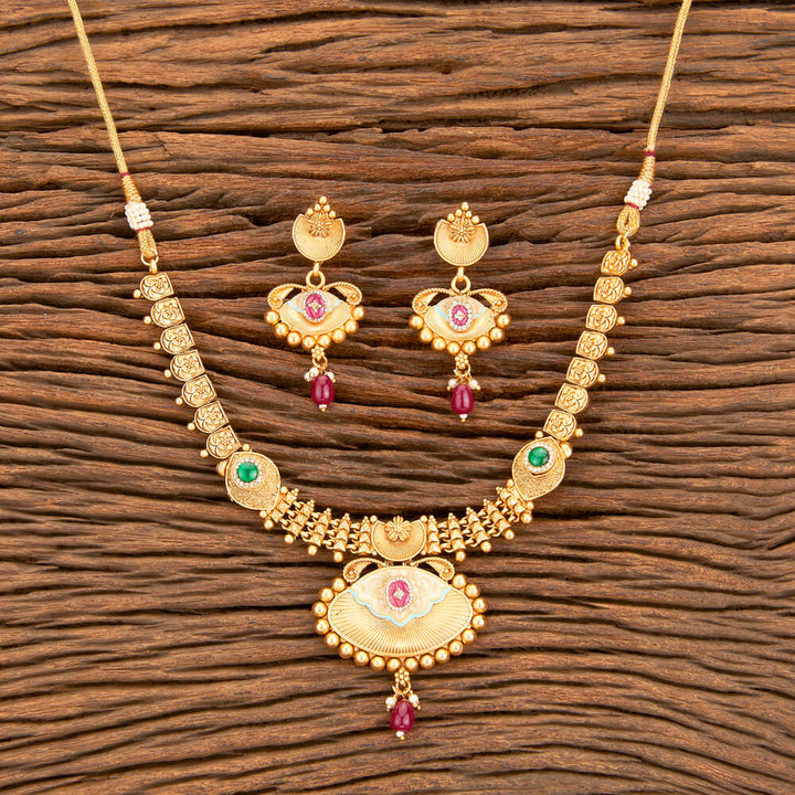 Antique Meenakari Necklace With Matte Gold Plating 218466