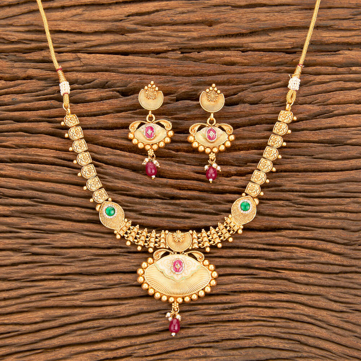 Antique Meenakari Necklace With Matte Gold Plating 218466