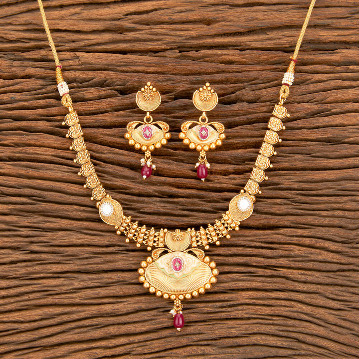 Antique Meenakari Necklace With Matte Gold Plating 218466